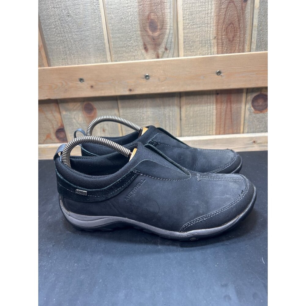 Merrell Womens Waterproof Slip-On Shoes Size 6.5 Black Leather Casual